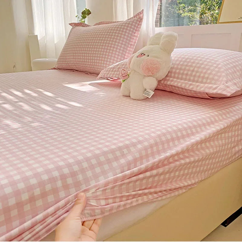 Afralia™ Soft Grid Pattern Cotton Bedsheet - Skin Friendly, Non Slip & Ultra Thin