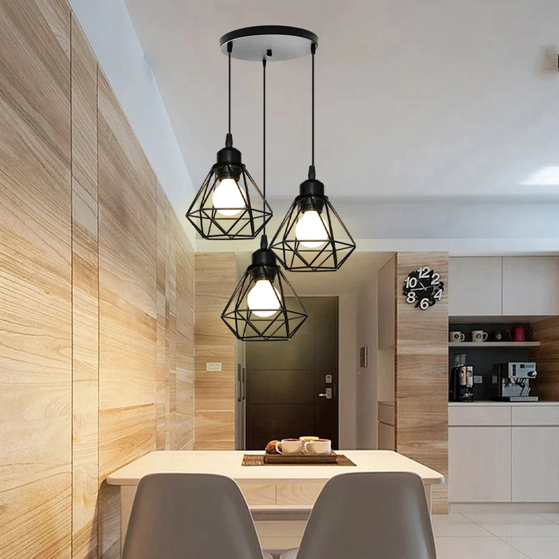 Afralia™ Retro Iron Frame Pendant Lamp for Indoor Lighting Chandelier Teahouse Restaurant Home