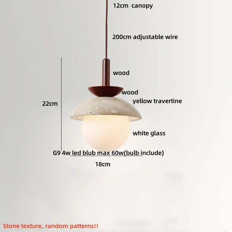 Afralia™ Nordic LED Pendant Lights Yellow Travertine White Glass Wood Hanging Lamp