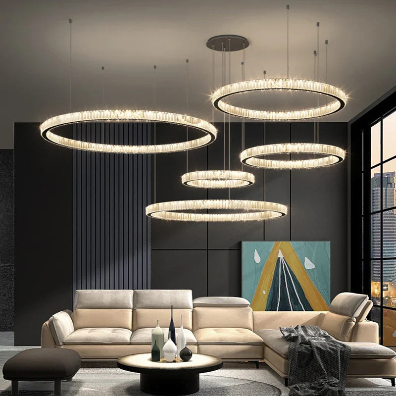 Afralia™ Luxury Steel Crystal Chandelier Dimmable LED Pendant Lights with Remote Control