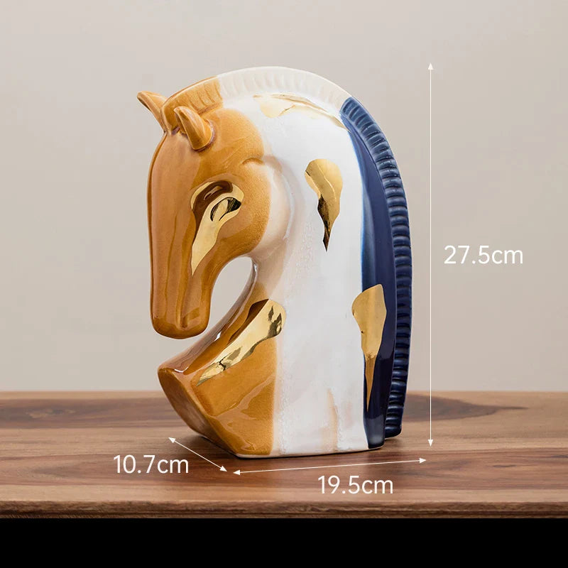 Afralia™ Ceramic Horse Sculpture Gold Plated Desk Ornament Aesthetics Decor