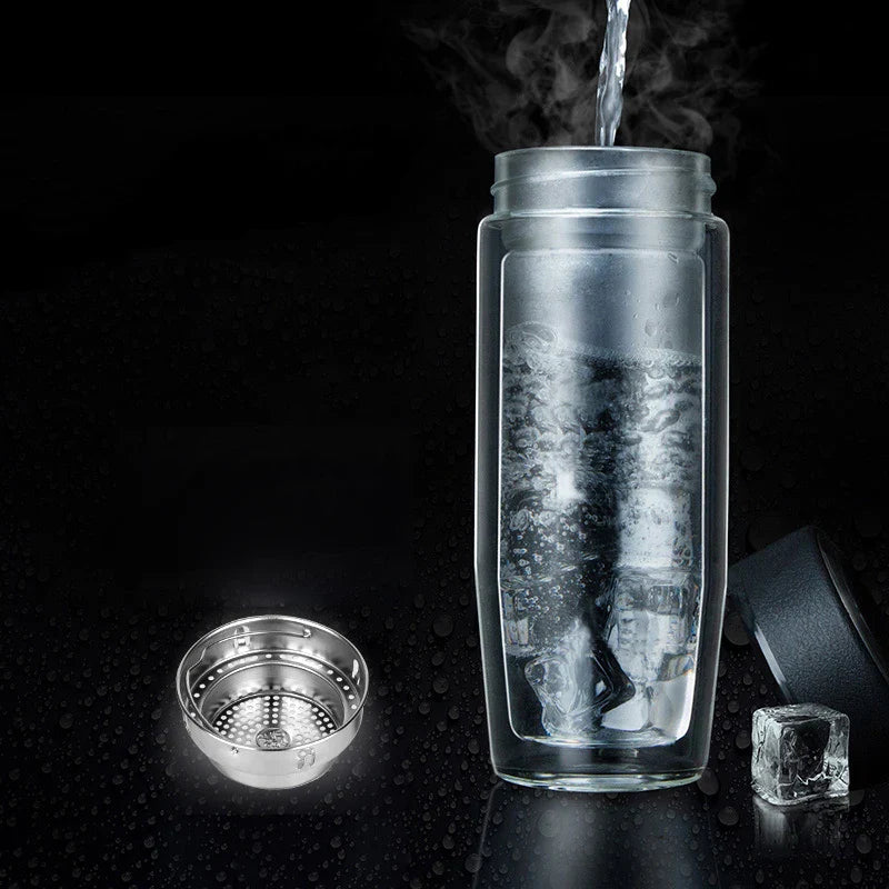 Afralia™ Double-deck Glass Cups with Lid, Thermal Insulation, Anti-scald, Portable