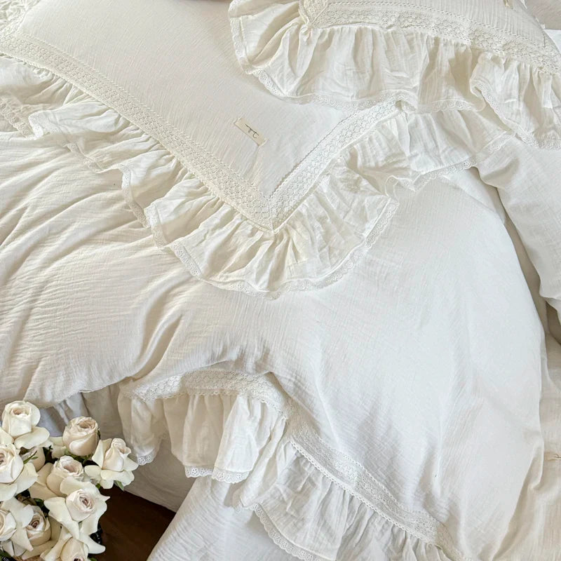 Afralia™ Double Layer Crinkle Yarn French Vintage Princess Ruffles Bedding Set