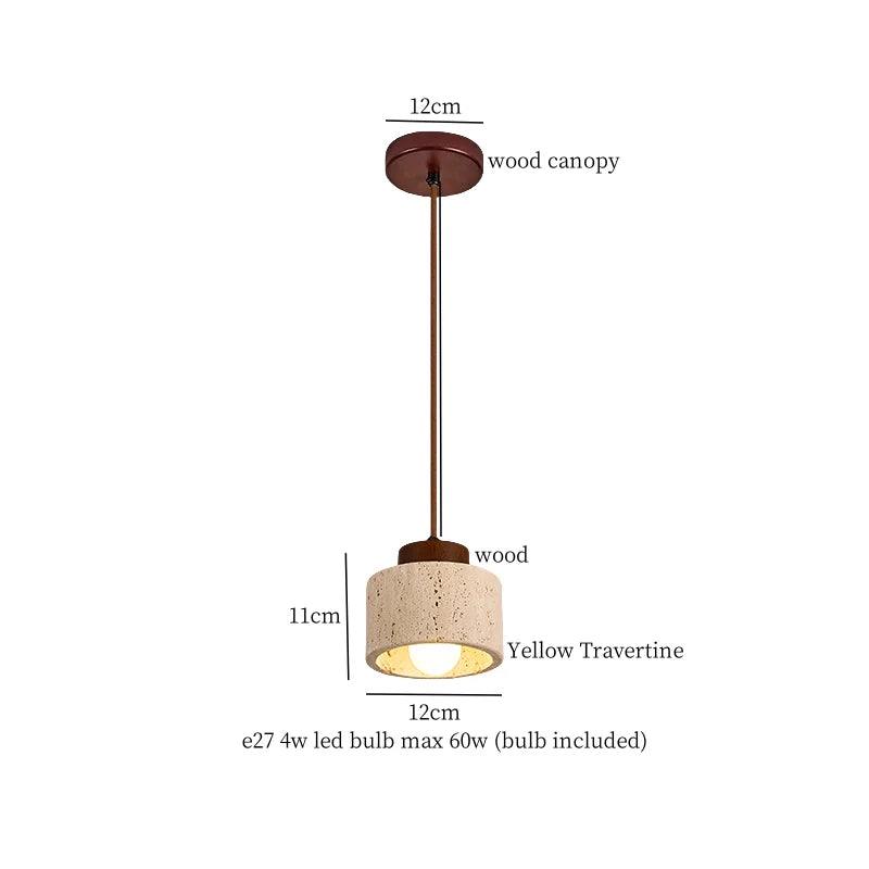 Afralia™ LED Wood Yellow Travertine Pendant Light for Living Room Bedside - Nordic Interior Lighting