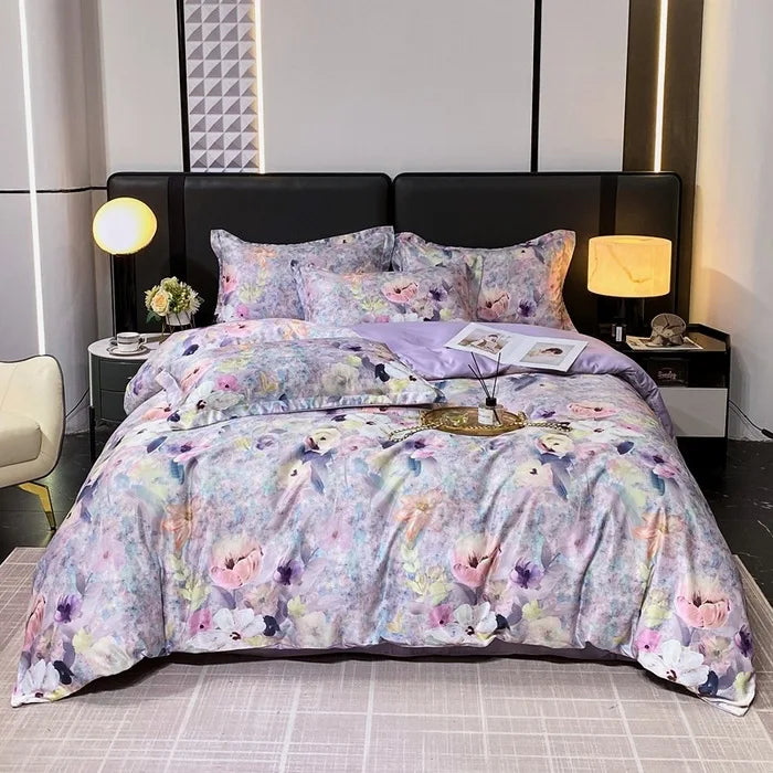 Afralia™ Summer Ice Silk Printed Bedding Set with Lace - Cooling Quilt, Duvet Cover, Pillowcases & Bed Sheet