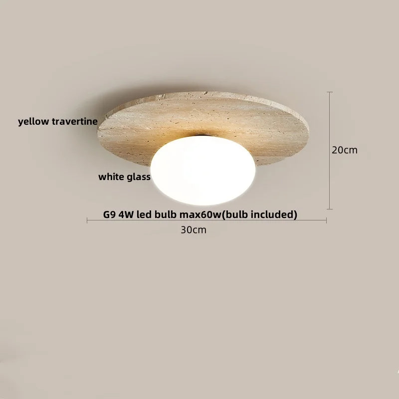 Afralia™ Ellipse Stone LED Ceiling Light Natural Travertine Lamp Plafon