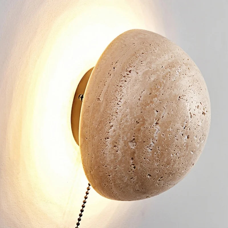 Afralia™ Travertine Wood Canopy LED Wall Sconce Lamp Japan Style Bedside Light