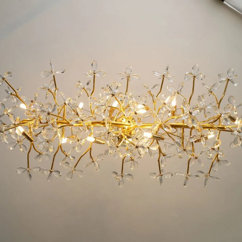 Afralia™ Flower Branch Gold Crystal Chandelier – Modern Living Room Dining Room Lighting
