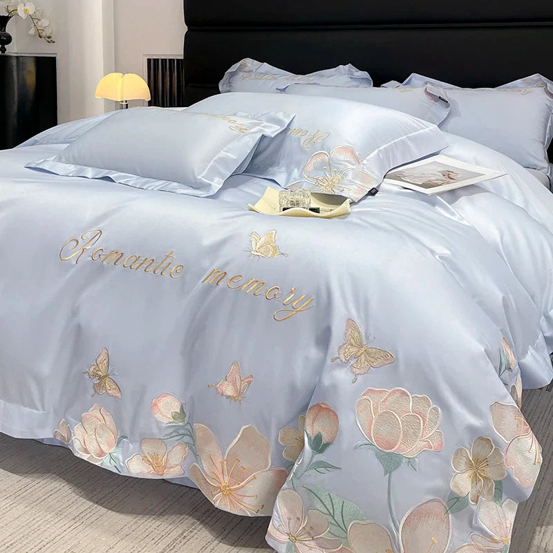 Afralia™ Embroidered Flowers Butterfly Bedding Set - 4Pcs