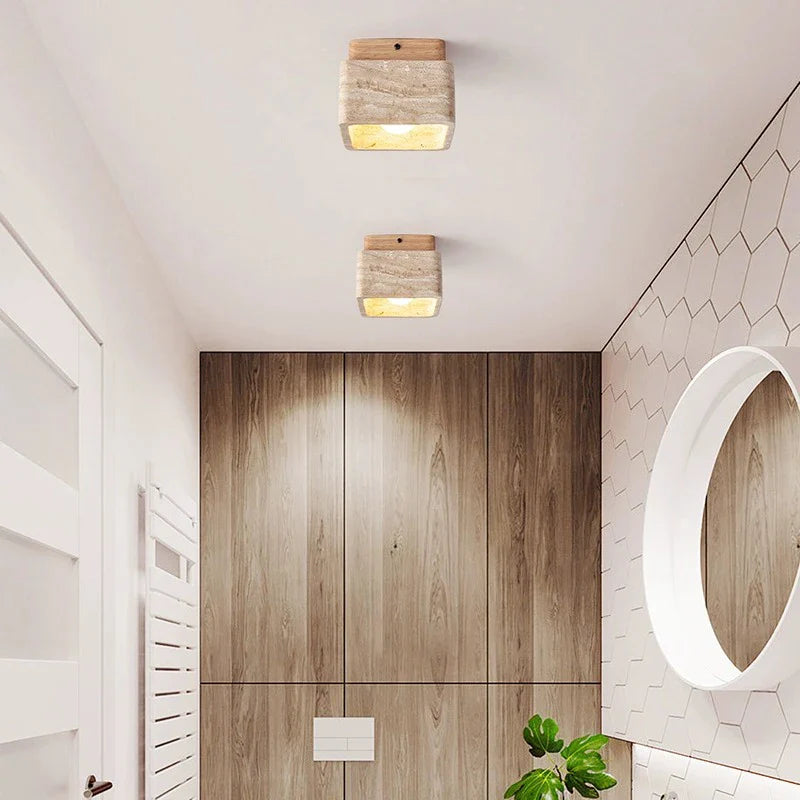 Afralia™ Stone Wood Cream Downlight: Modern Nordic Square LED Ceiling Lamp