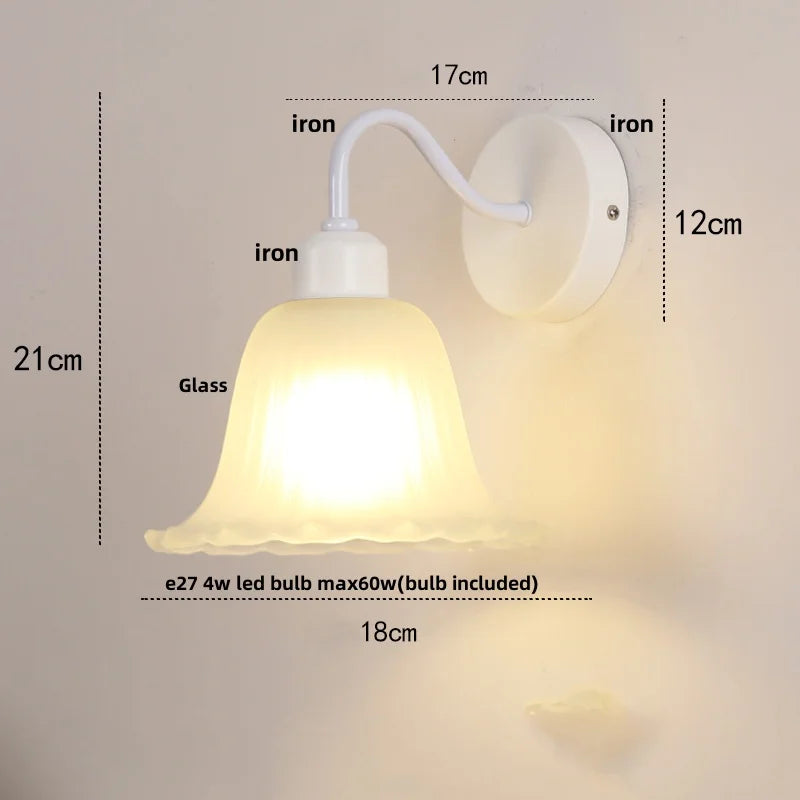 Afralia™ Glass Iron LED Wall Sconce Pull Chain Switch White Stair Light