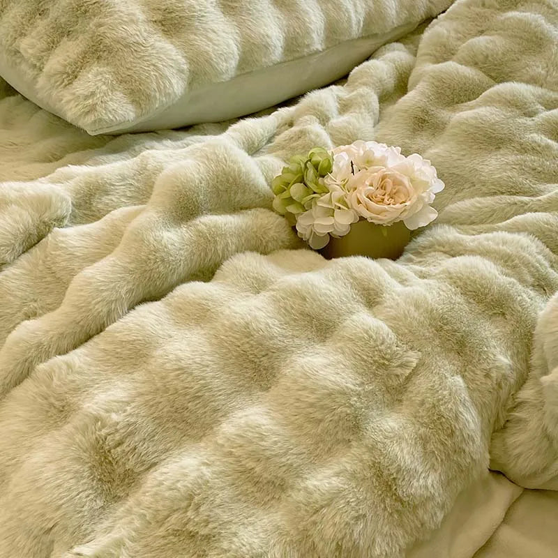 Afralia™ Rabbit Fur Velvet Princess Bedding Set: Duvet, Sheets, Pillowcases, Plush & Soft