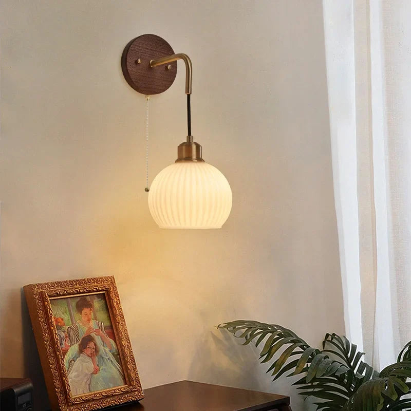 Afralia™ Copper Adjustable LED Wall Light; Modern Pull Chain Switch Glass Stair Lights