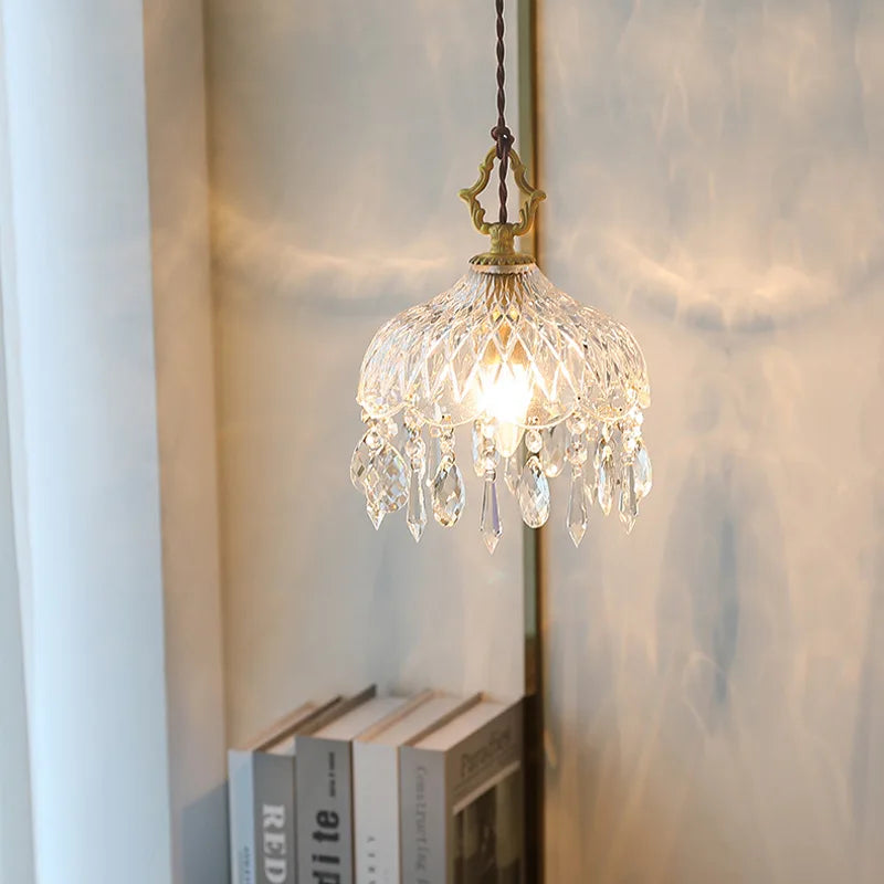 Afralia™ Crystal Glass LED Copper Pendant Lights for Bedroom Living Dining Room