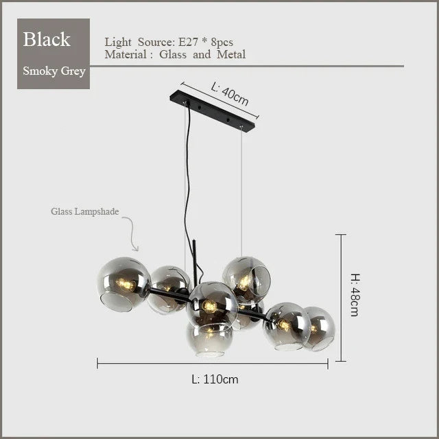 Afralia™ Nordic Black Glass Chandelier with 8 Heads