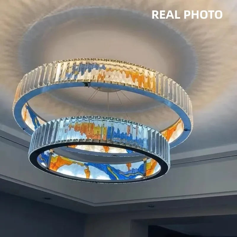 Afralia™ Circle Steel LED Pendant Chandelier, Modern Dimmable Lighting for Living Room Home Decor