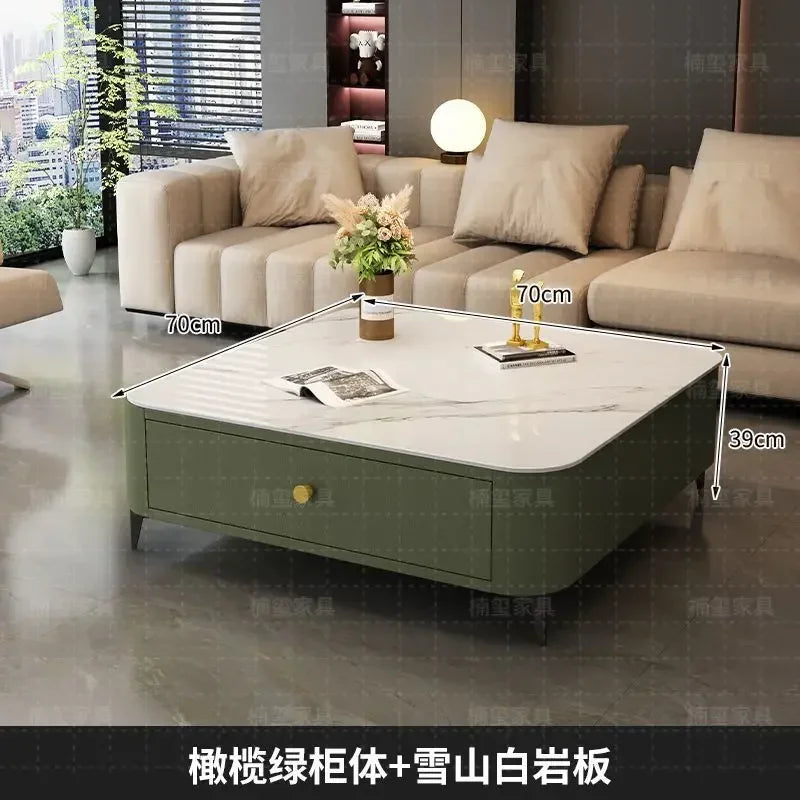 Solid Wood Square Coffee Table with Drawer by Afralia™ - Modern Italian Design