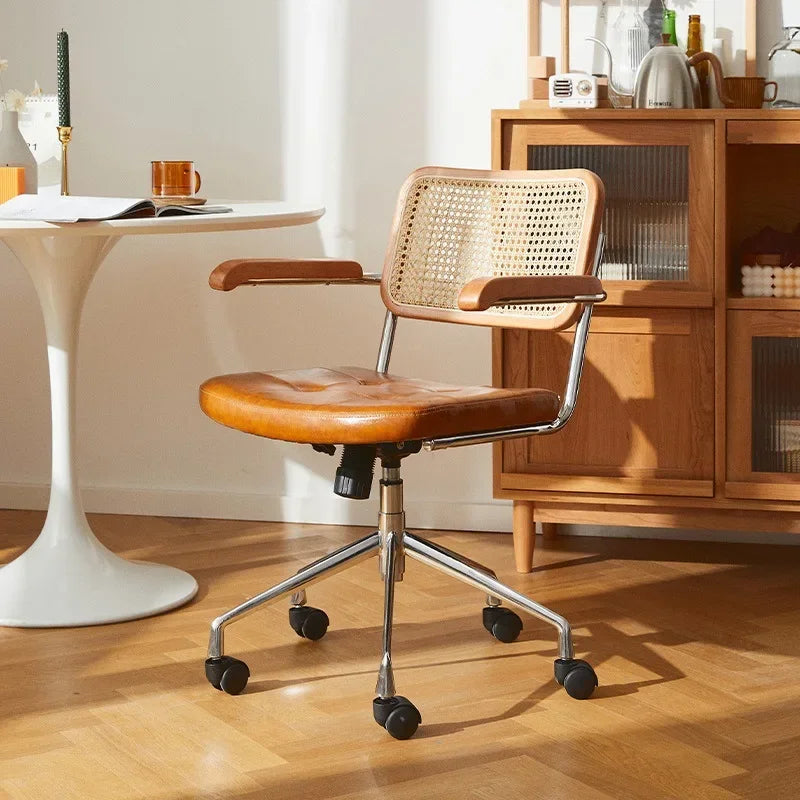 Afralia™ Rattan Swivel Office Chair: Ergonomic, Backrest, Armrest, Roller, Gaming, Executive, Home Office
