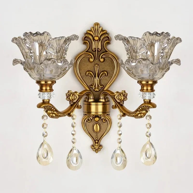 Afralia™ Crystal Glass Dual Head Wall Lamp - European Retro Style