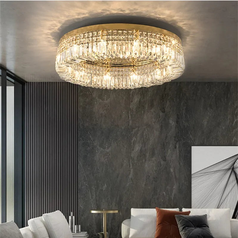 Afralia™ Crystal Gold Ceiling Light for Dining Room, LED Chandeliers Living Room Decoration