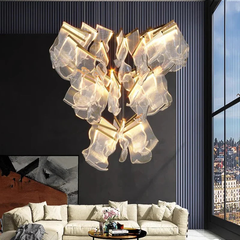 Afralia™ Crystal Chandelier Stair Pendant Lamp Living Room Lighting