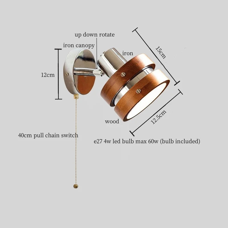 Afralia™ Vintage Iron Wood LED Wall Lamp Swing Arm Aplique Pared
