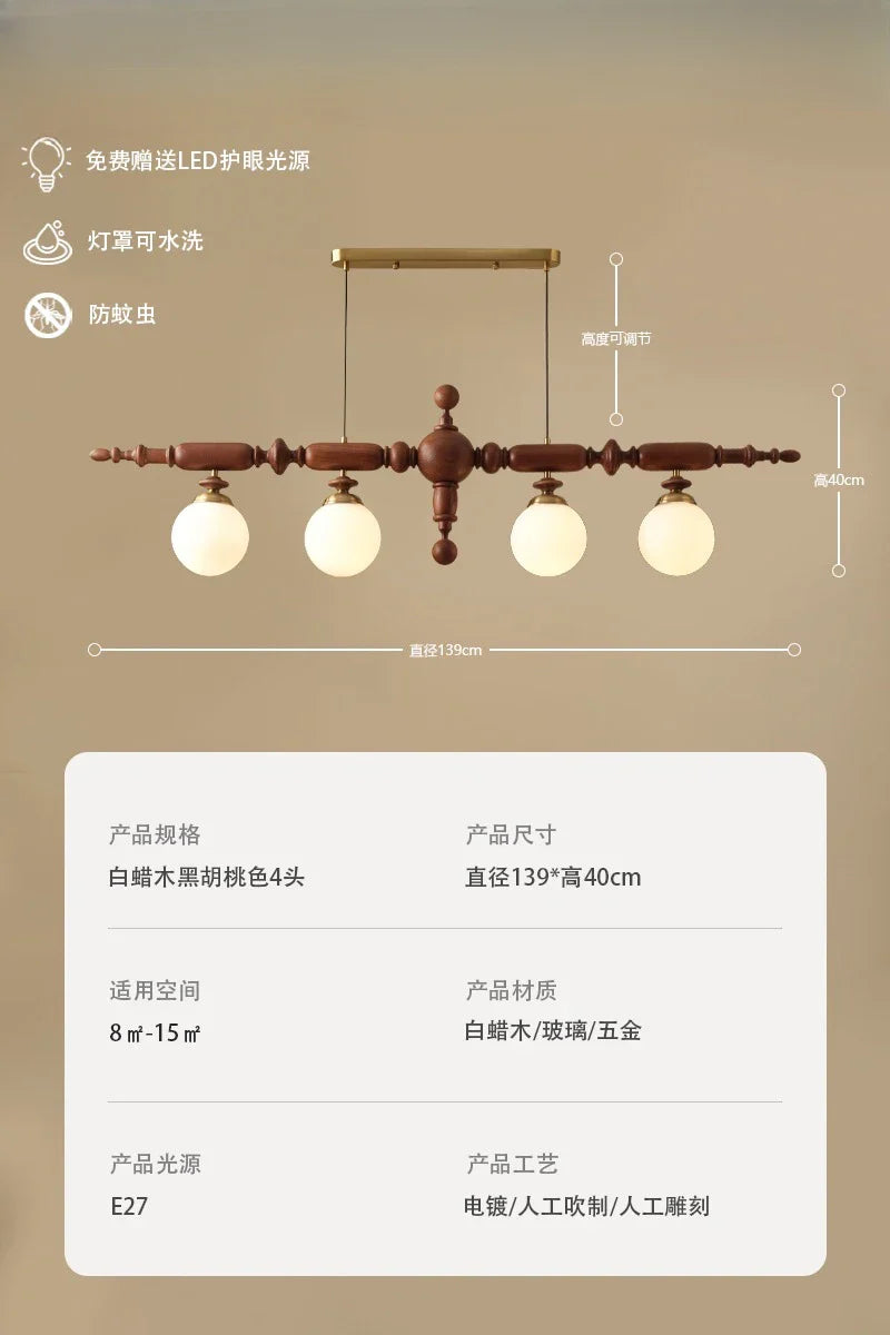 Afralia™ Wood Long Strip Chandeliers LED E27 Classic Pendant Lights