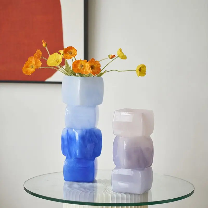 Afralia™ Geometric Square Vase Table Soft Decoration Glass Decor for Hotel TV Counter
