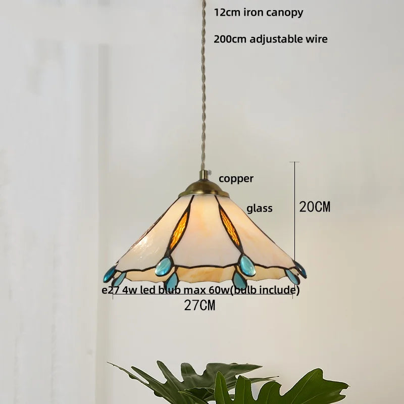 Afralia™ Blue Glass LED Pendant Light: Modern Nordic Tiffany Hanging Lamp for Bedroom & Dining Room