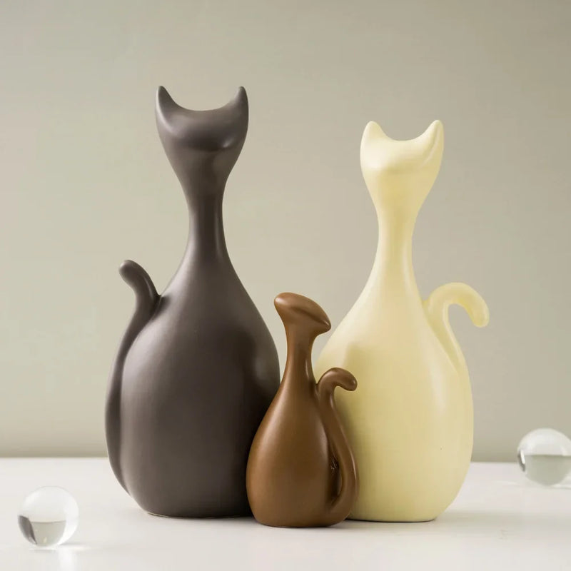 Afralia™ Ceramic Cat Family Abstract Figurines Modern Art Sculpture Decor Home Shelf Accessories