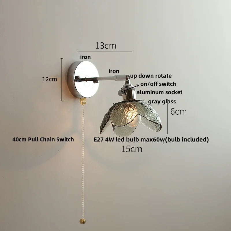 Afralia™ Crystal Iron LED Wall Light Modern Bedside Lamp Clear Glass Wandlamp