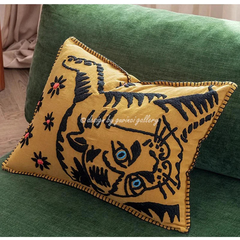 Afralia™ Tiger Embroidered Throw Pillow Covers for Sofa Bed Couch – Luxury Handmade Décor