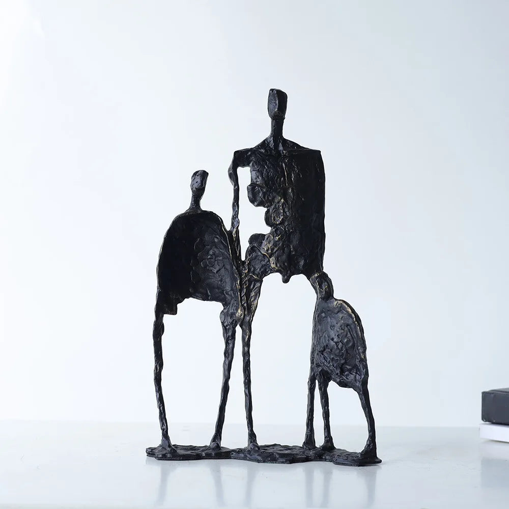 Afralia™ Hollowed-out Metal Sculpture Family Statues - Home Decoration Figurines