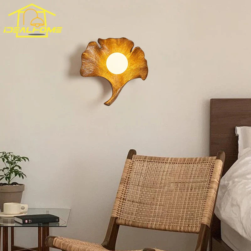 Afralia™ Ginkgo Biloba Resin Wall Lamp LED Art Decor for Bedroom & Living Room