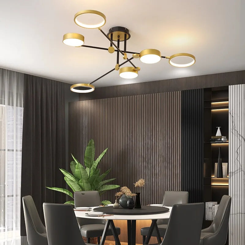 Afralia™ Gold Frame LED Remote Control Dimmable Ceiling Lamp for Living Room, Dining, Bedroom