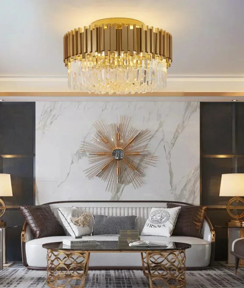 Afralia™ Golden Crystal Ceiling Light for Modern Living Room and Dining Room