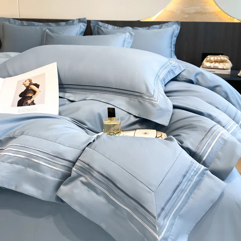 Afralia™ Luxury Hotel Bedding Set | Cotton | Queen King Size | Embroidered Solid Color