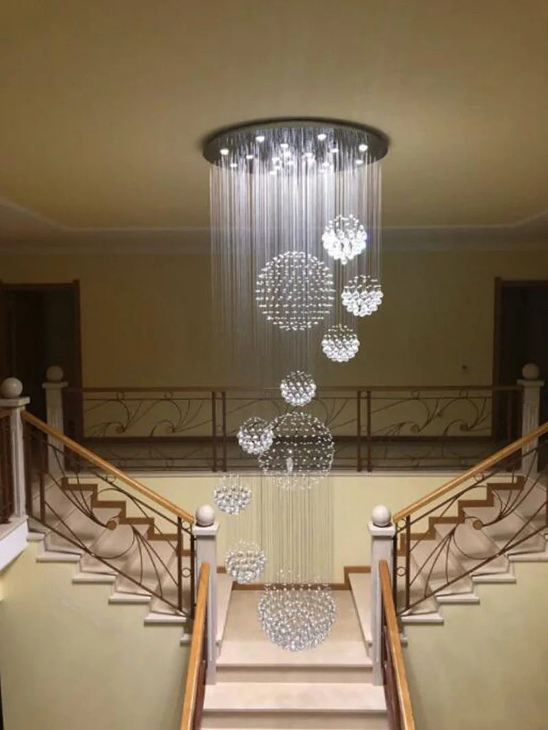 Afralia™ Crystal Staircase Chandelier Pendant Light - Modern Luxury Large Villa Ceiling Lights