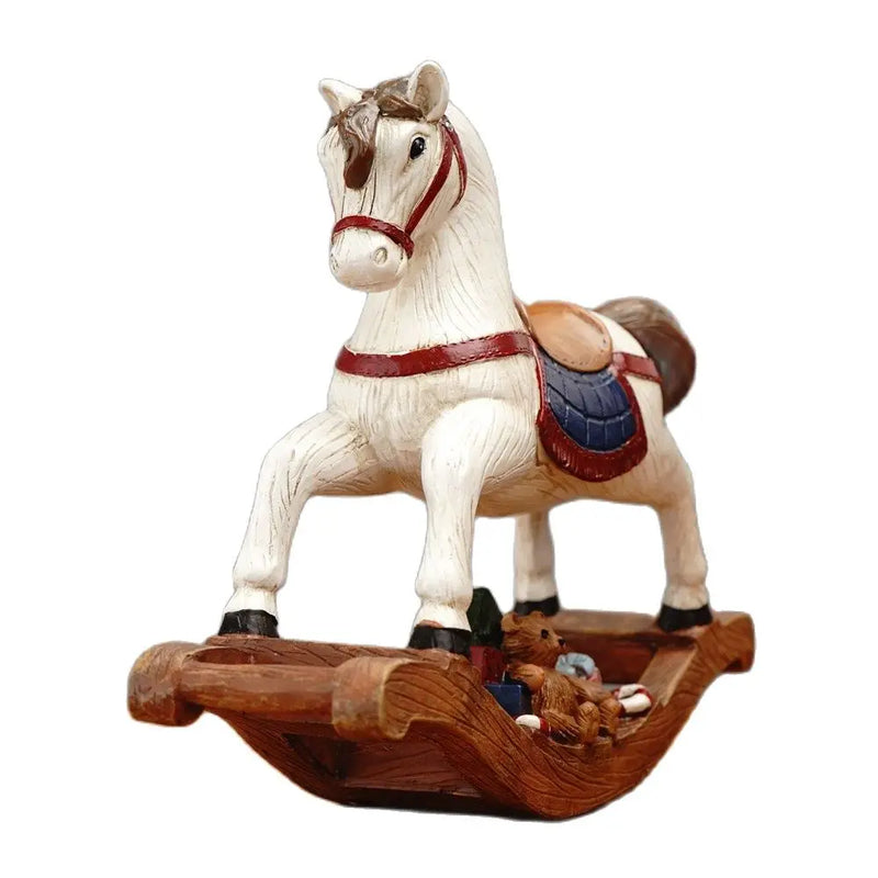 Afralia™ Resin Rocking Horse Santa Claus Deer Sculpture Holiday Table Decor