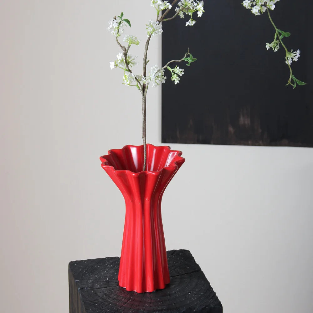 Afralia™ Geometric Fold Pattern Ceramic Vase Red Floral Arrangement Terrarium Home Decor