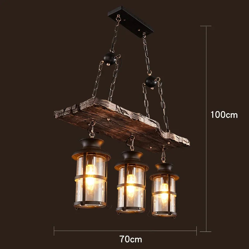 Afralia™ Wood and Iron Chandelier Pendant Lighting for Kitchen Island, Bedroom, Coffee Shop