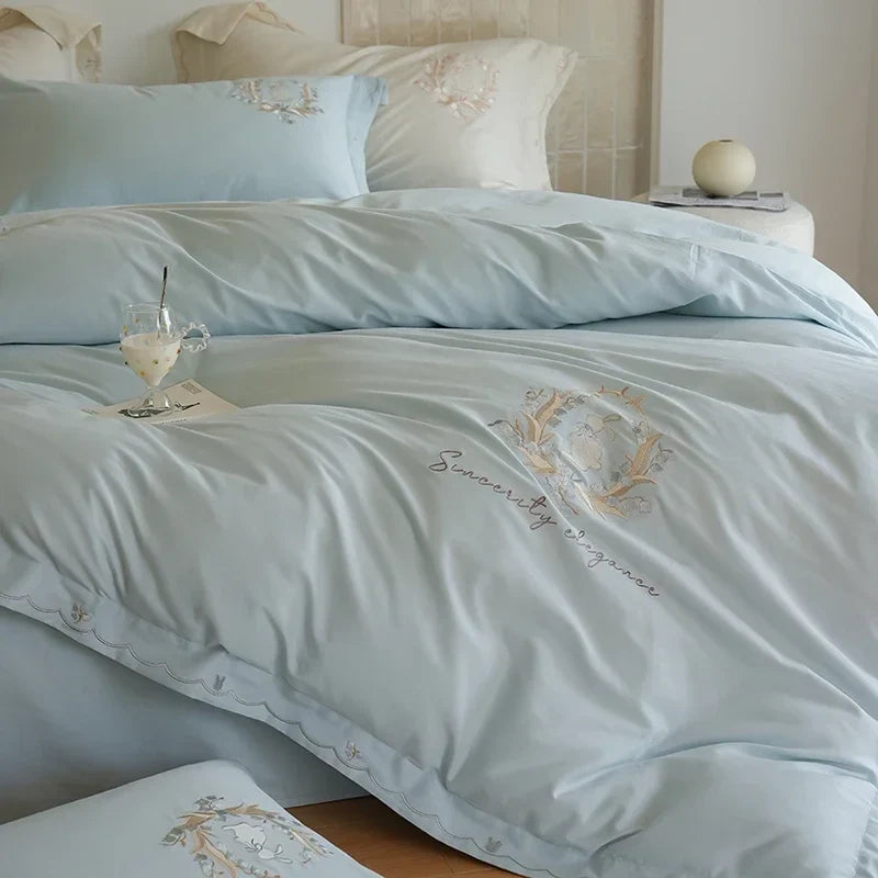 Afralia™ Brushed Volcanic Fleece Cotton Duvet Cover Set with Embroidered Details