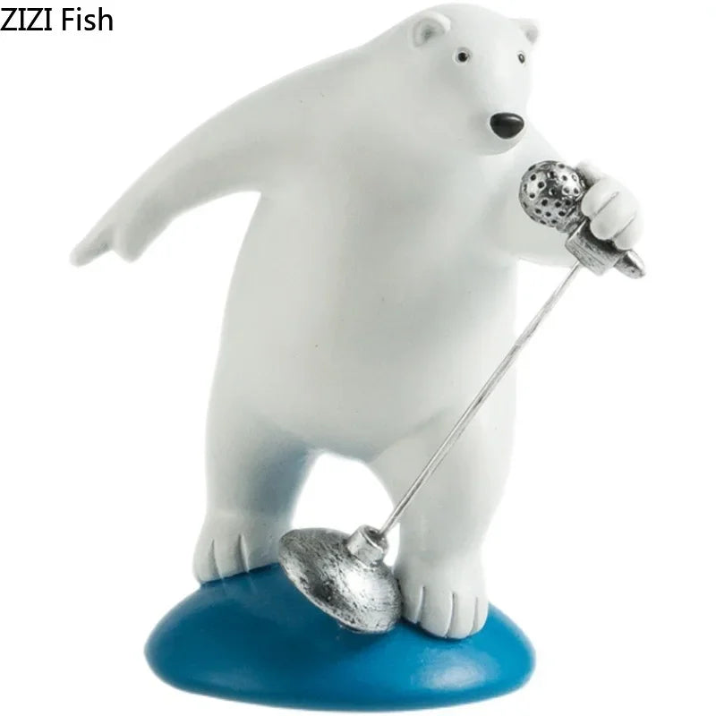 Afralia™ Polar Bears Music Band Figurines Desk Decor Resin Sculpture - Lovely Animal Musicians