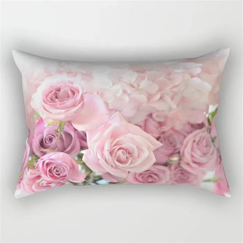 Afralia™ Pink Flower Pillowcase: Living Room Sofa Chair Waist Throw Cushion Cover