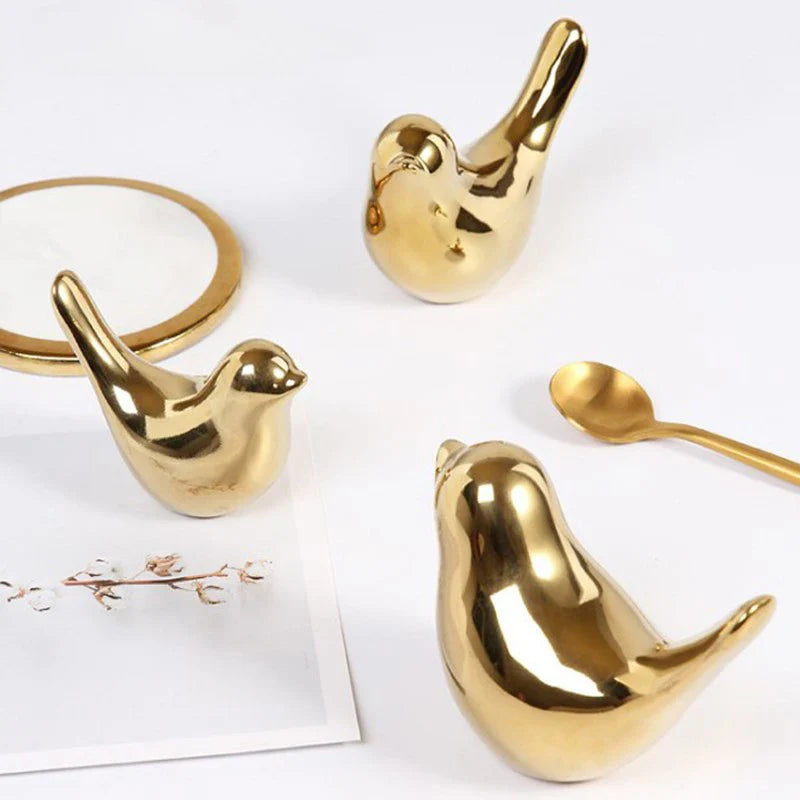 Nordic Ceramic Gold Bird Figurine Set by Afralia - Home Decoration Sculpture Ornament