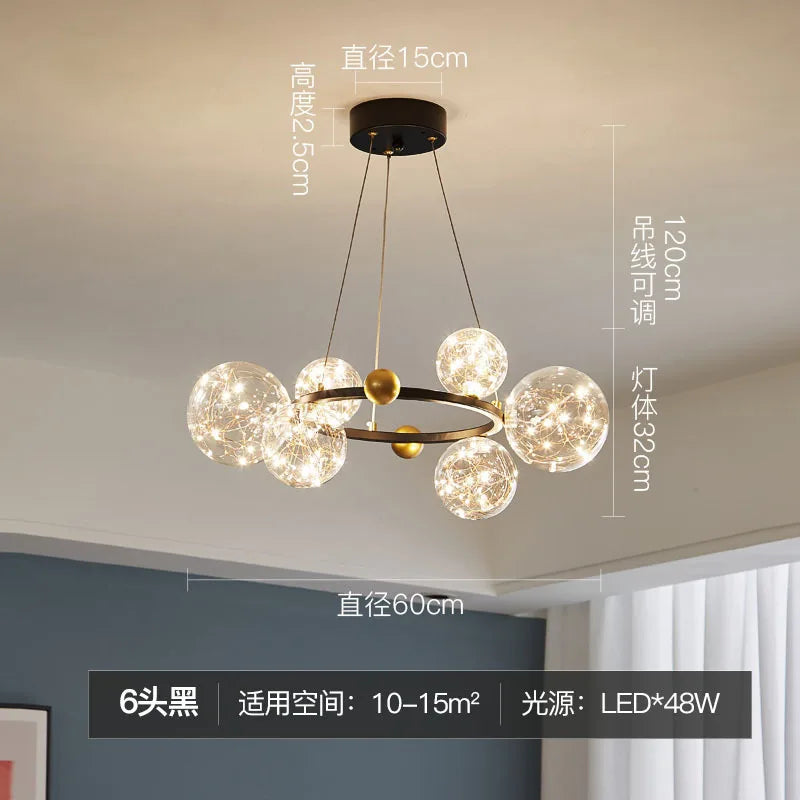 Afralia™ Golden Ring Glass Ball Chandelier with Remote Control for Living Dining Room