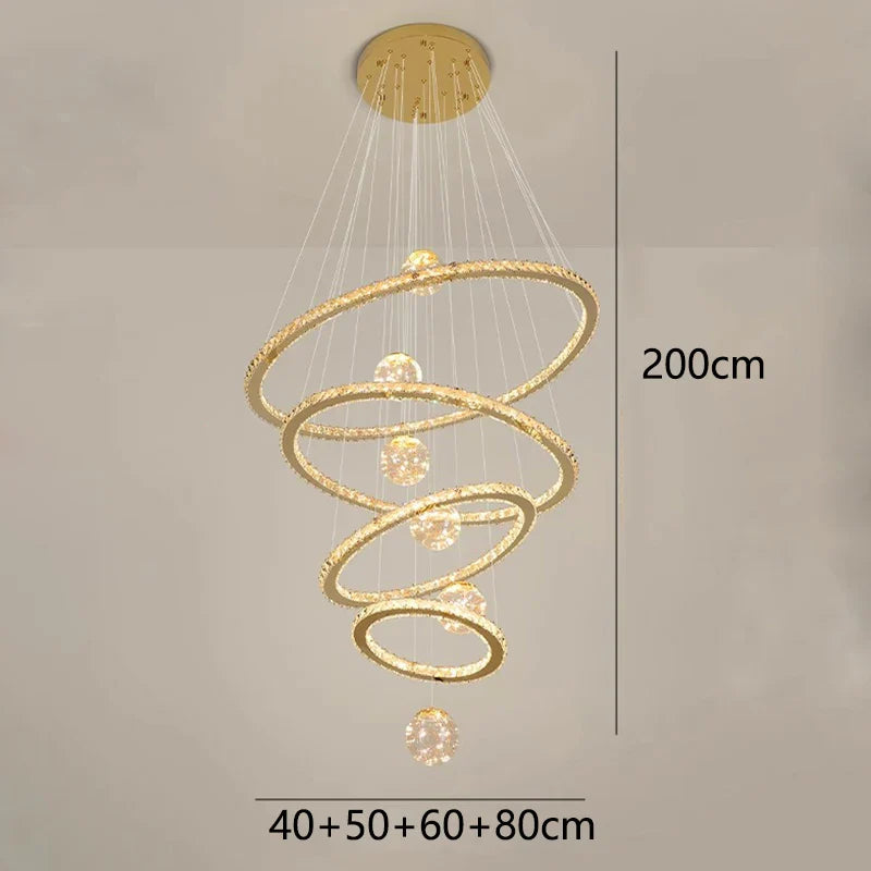 Afralia™ Crystal Chandelier Stair Pendant Lamp Living Room Interior Lighting