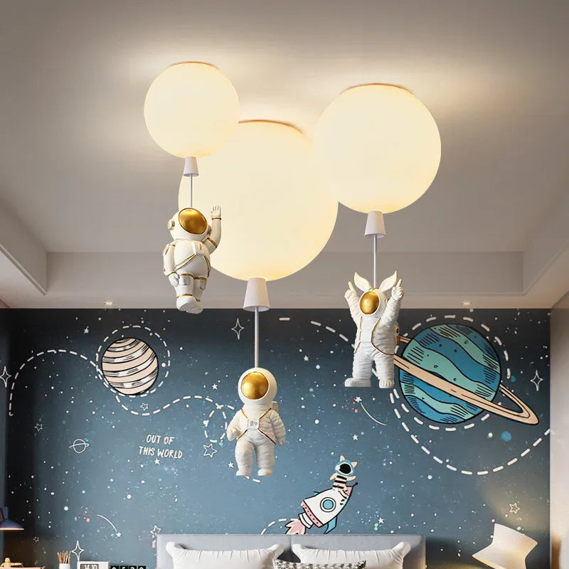 Afralia™ LED Astronaut Glass Ball Pendant Light for Children's Room