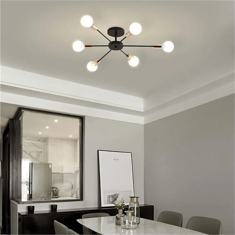 Afralia™ Modern LED Ceiling Lights Iron Black Gold Chandeliers Living Dining Room