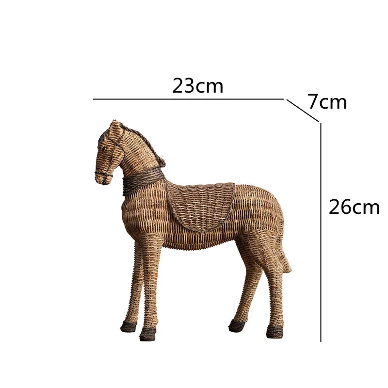 Afralia™ Rattan Texture Horse Statue Home Decoration - Resin Animal Figurine
